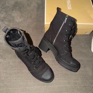 Michael Kors Black Combat Boots with Silver Zipper